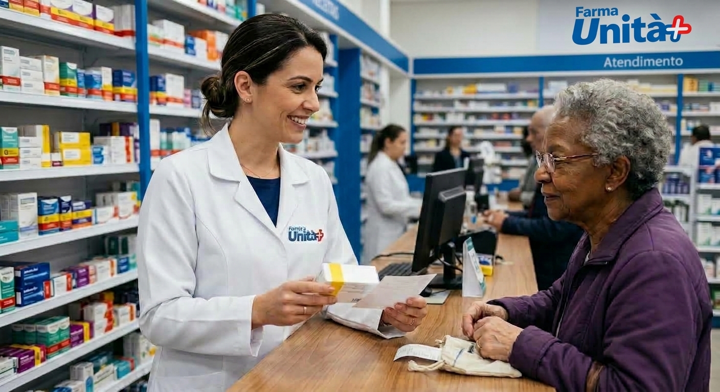 Atendimento farmacêutico na Farma Unità